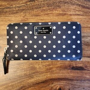 Kate Spade Black and White Polka Dot Full Zip Wallet
